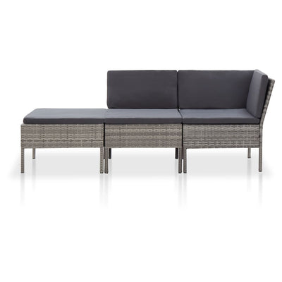 3 Piece Garden Lounge Set with Cushions Poly Rattan Grey Payday Deals