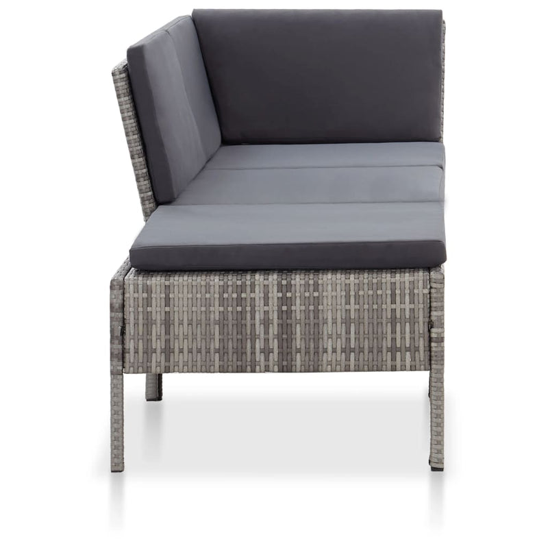 3 Piece Garden Lounge Set with Cushions Poly Rattan Grey Payday Deals