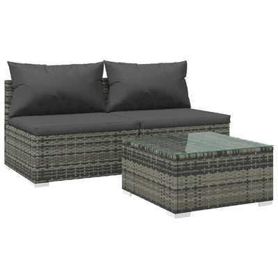 3 Piece Garden Lounge Set with Cushions Poly Rattan Grey Payday Deals