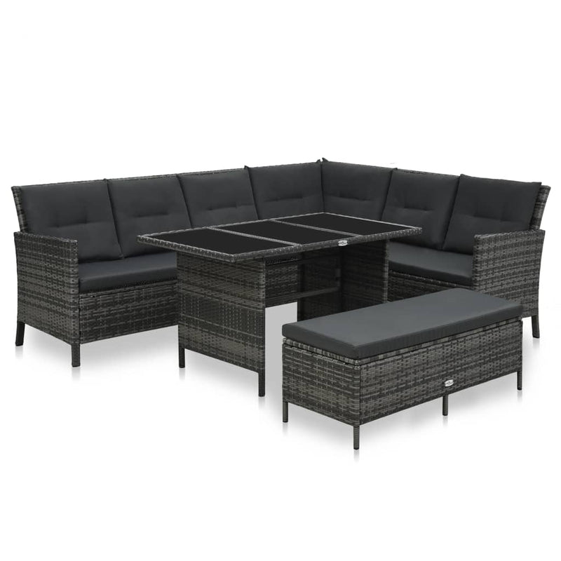 3 Piece Garden Lounge Set with Cushions Poly Rattan Grey Payday Deals