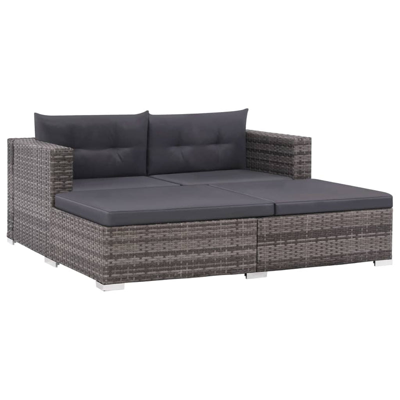 3 Piece Garden Lounge Set with Cushions Poly Rattan Grey Payday Deals