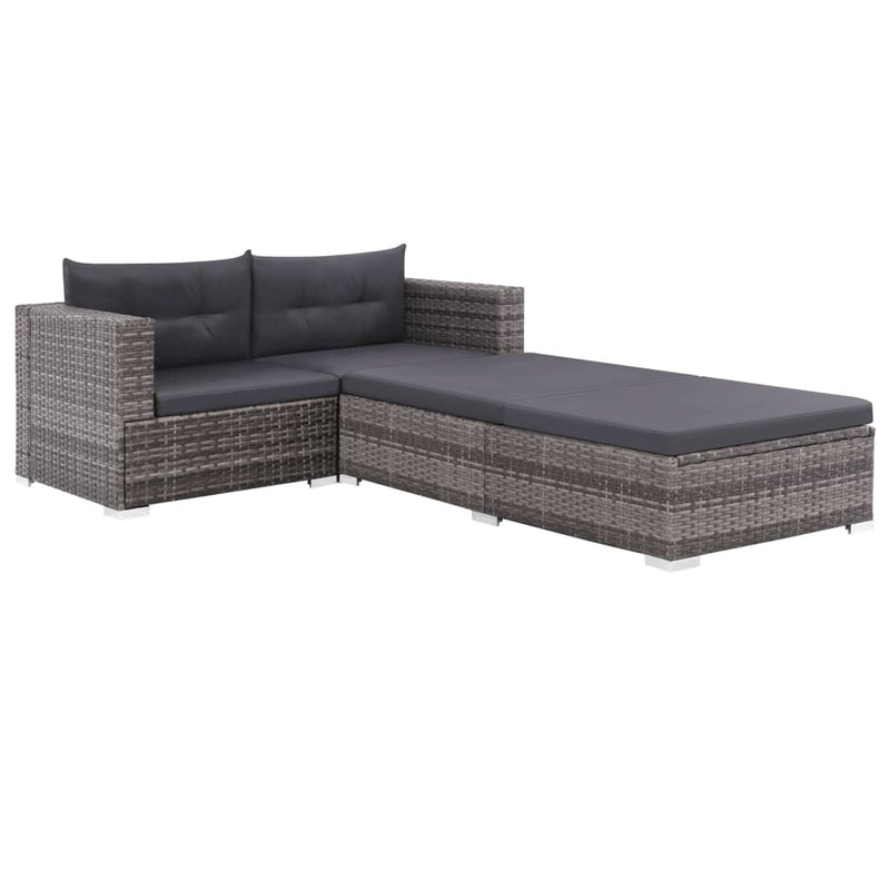 3 Piece Garden Lounge Set with Cushions Poly Rattan Grey Payday Deals