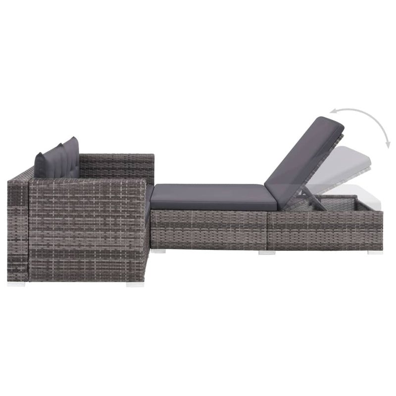 3 Piece Garden Lounge Set with Cushions Poly Rattan Grey Payday Deals
