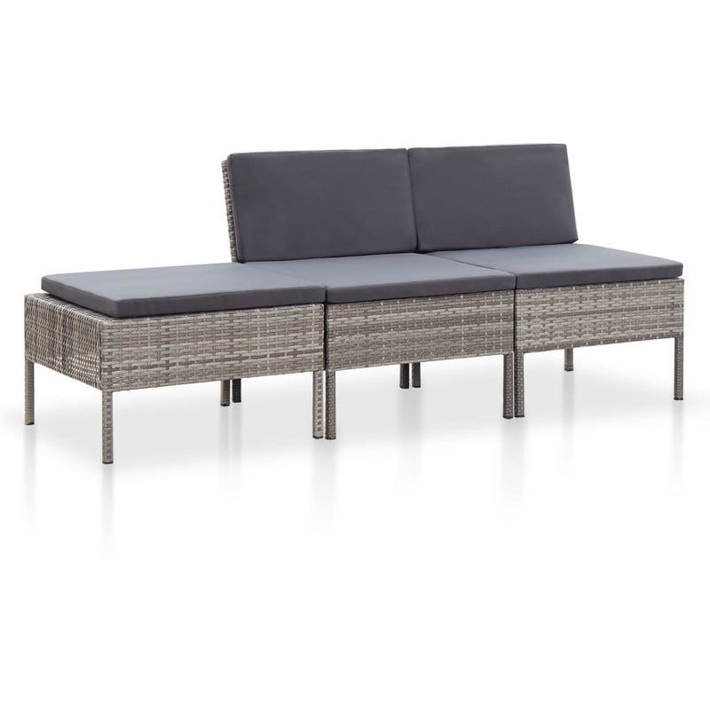 3 Piece Garden Lounge Set with Cushions Poly Rattan Grey Payday Deals