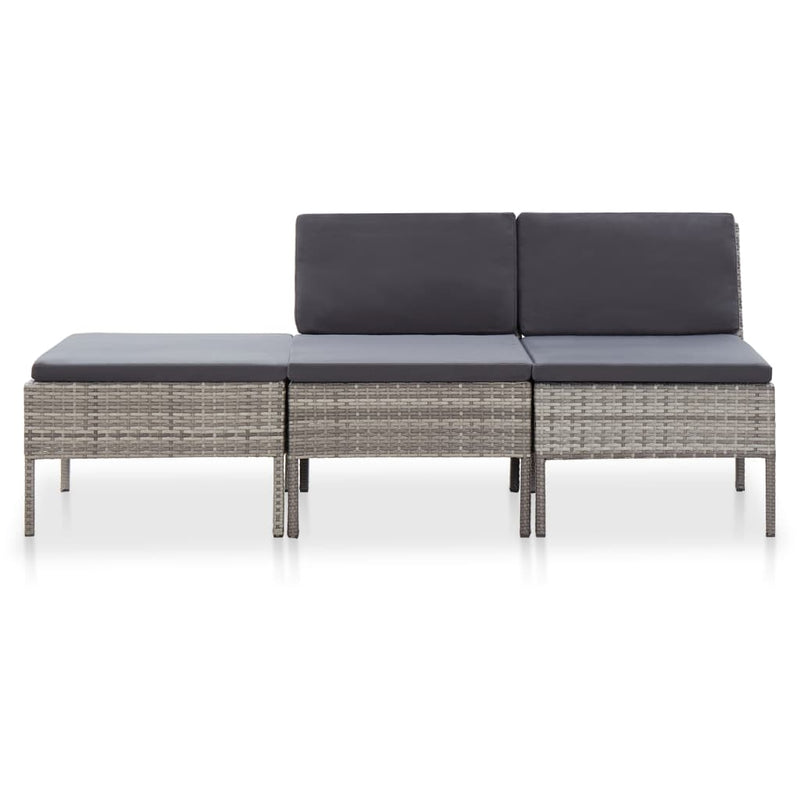 3 Piece Garden Lounge Set with Cushions Poly Rattan Grey Payday Deals