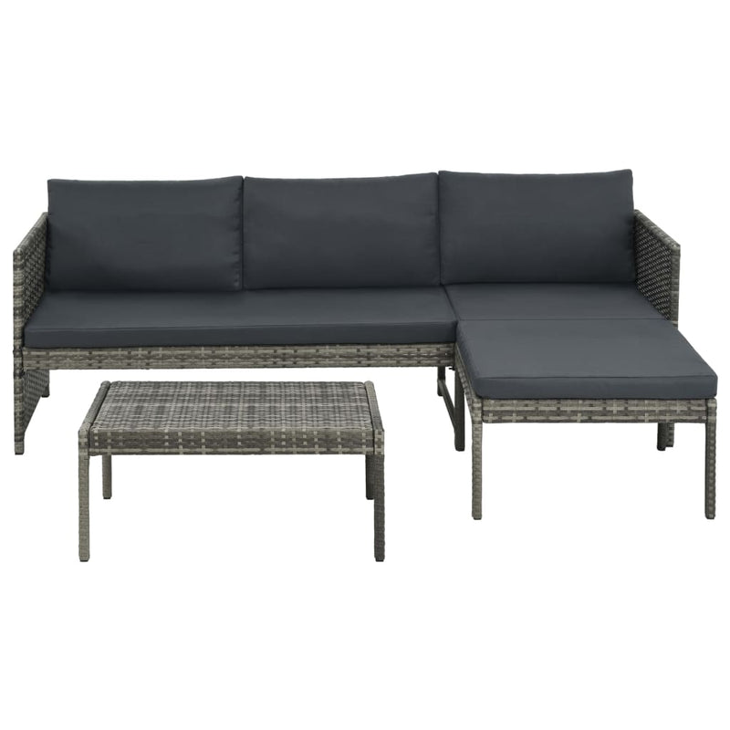 3 Piece Garden Lounge Set with Cushions Poly Rattan Grey Payday Deals