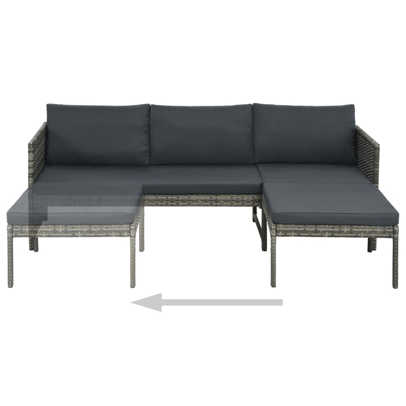 3 Piece Garden Lounge Set with Cushions Poly Rattan Grey Payday Deals