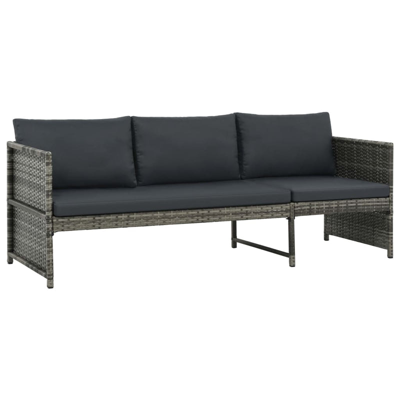 3 Piece Garden Lounge Set with Cushions Poly Rattan Grey Payday Deals
