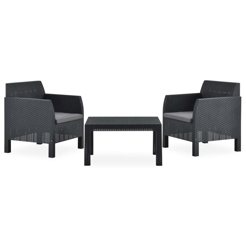 3 Piece Garden Lounge Set with Cushions PP Rattan Anthracite Payday Deals