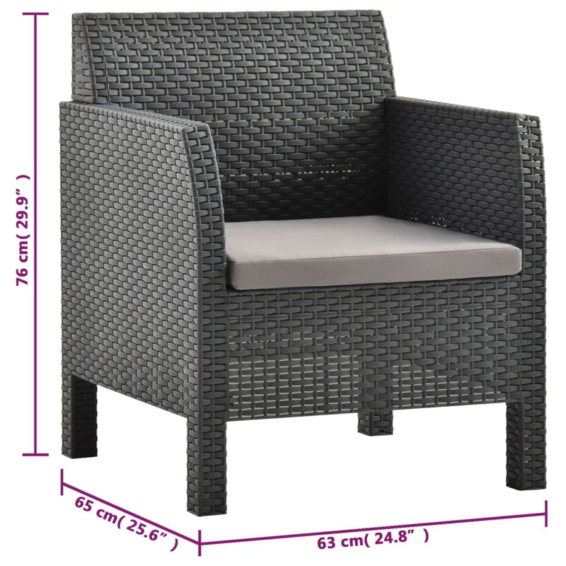 3 Piece Garden Lounge Set with Cushions PP Rattan Anthracite Payday Deals