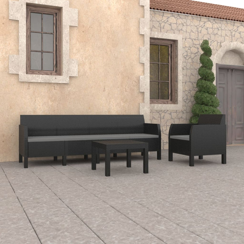 3 Piece Garden Lounge Set with Cushions PP Rattan Anthracite Payday Deals
