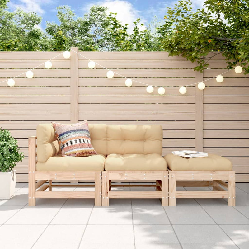 3 Piece Garden Lounge Set with Cushions Solid Wood Payday Deals