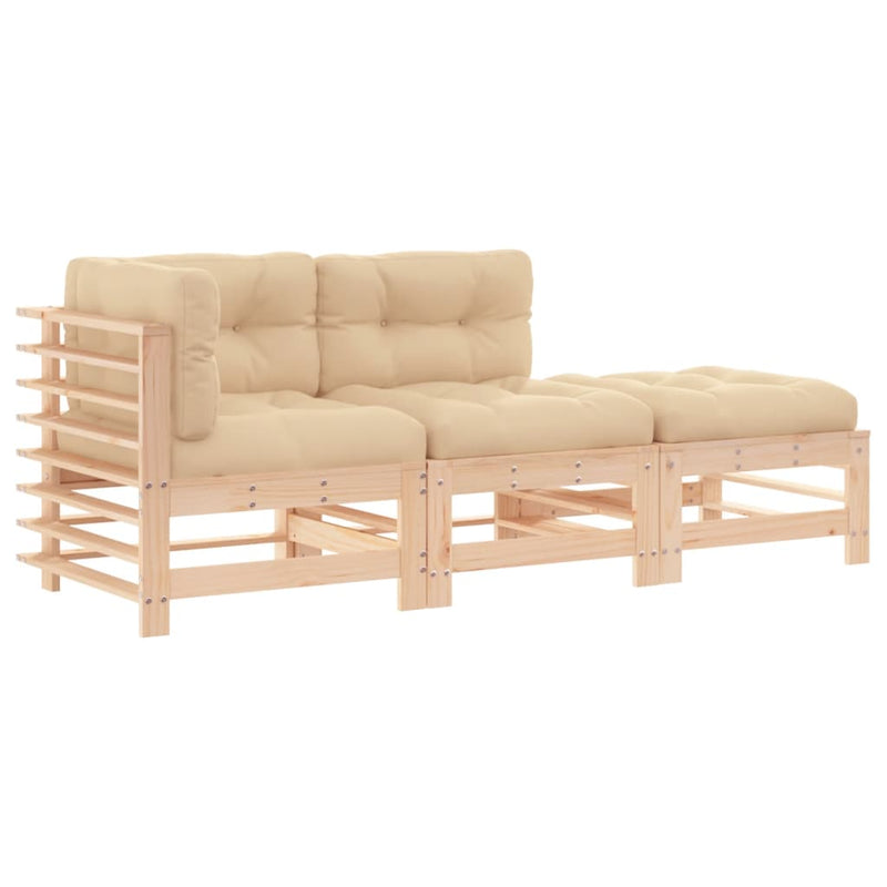 3 Piece Garden Lounge Set with Cushions Solid Wood Payday Deals