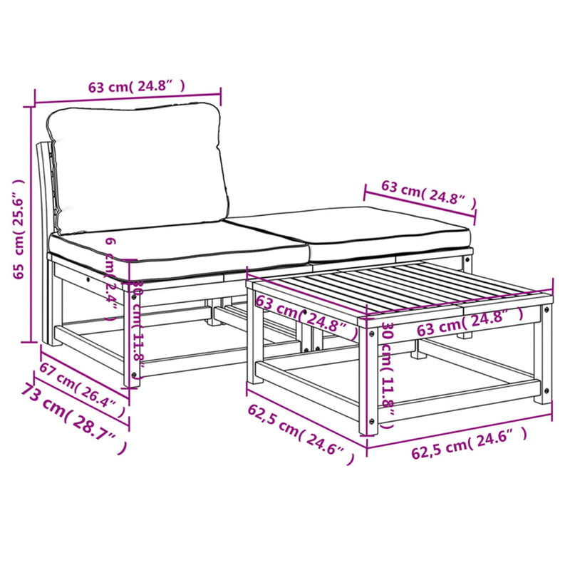 3 Piece Garden Lounge Set with Cushions Solid Wood Acacia Payday Deals