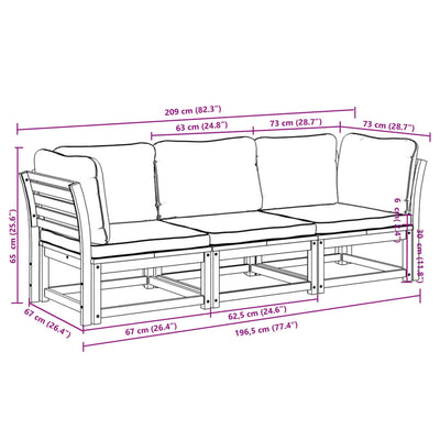 3 Piece Garden Lounge Set with Cushions Solid Wood Acacia Payday Deals