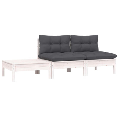 3 Piece Garden Lounge Set with Cushions White Solid Pinewood Payday Deals