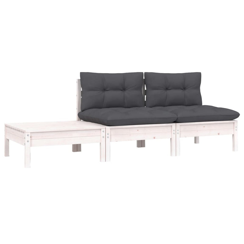 3 Piece Garden Lounge Set with Cushions White Solid Pinewood Payday Deals