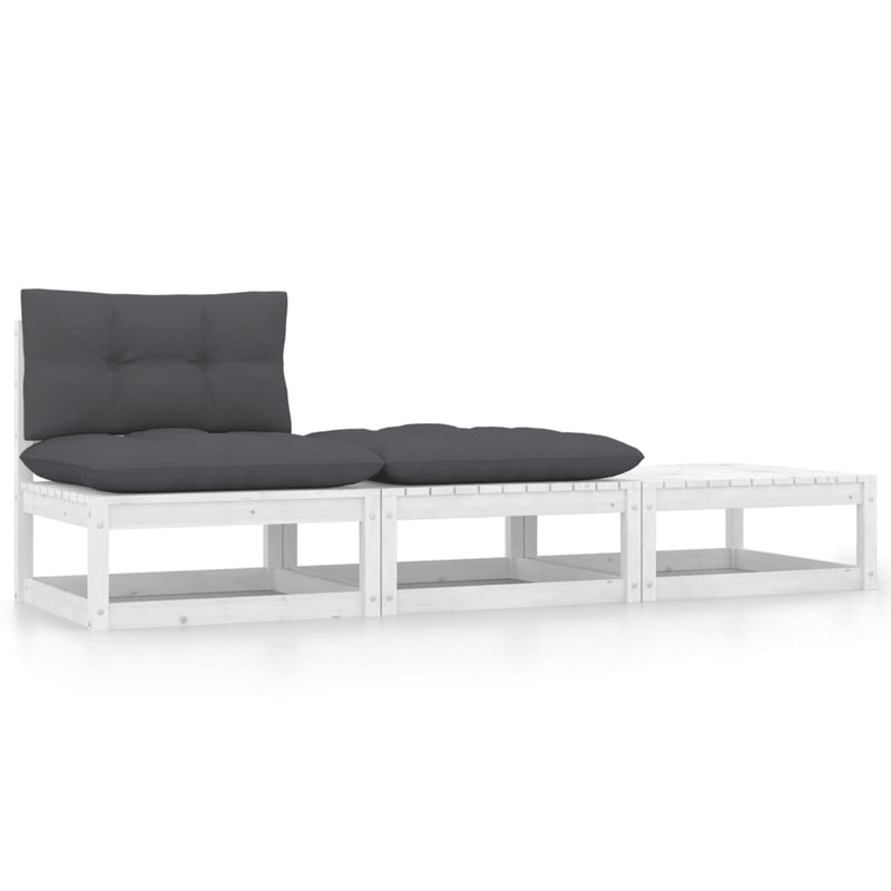 3 Piece Garden Lounge Set with Cushions White Solid Pinewood Payday Deals