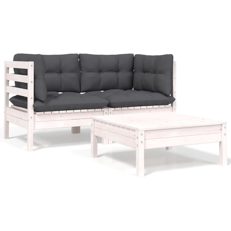 3 Piece Garden Lounge Set with Cushions White Solid Pinewood Payday Deals