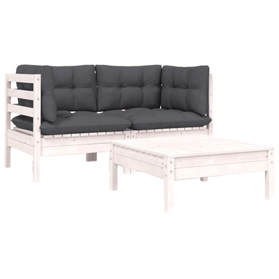 3 Piece Garden Lounge Set with Cushions White Solid Pinewood Payday Deals