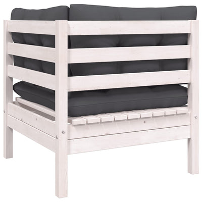 3 Piece Garden Lounge Set with Cushions White Solid Pinewood Payday Deals