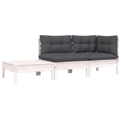 3 Piece Garden Lounge Set with Cushions White Solid Pinewood Payday Deals
