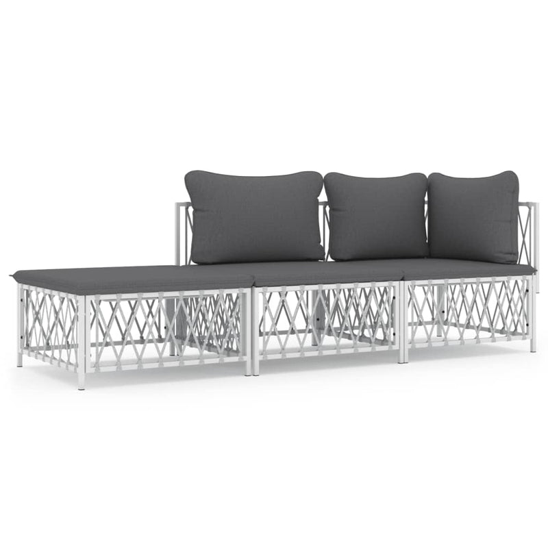 3 Piece Garden Lounge Set with Cushions White Steel Payday Deals