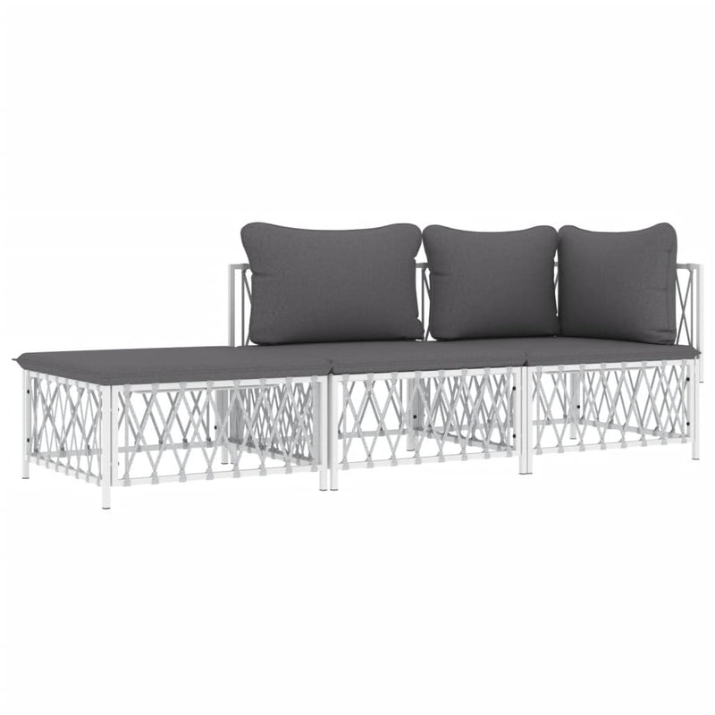 3 Piece Garden Lounge Set with Cushions White Steel Payday Deals