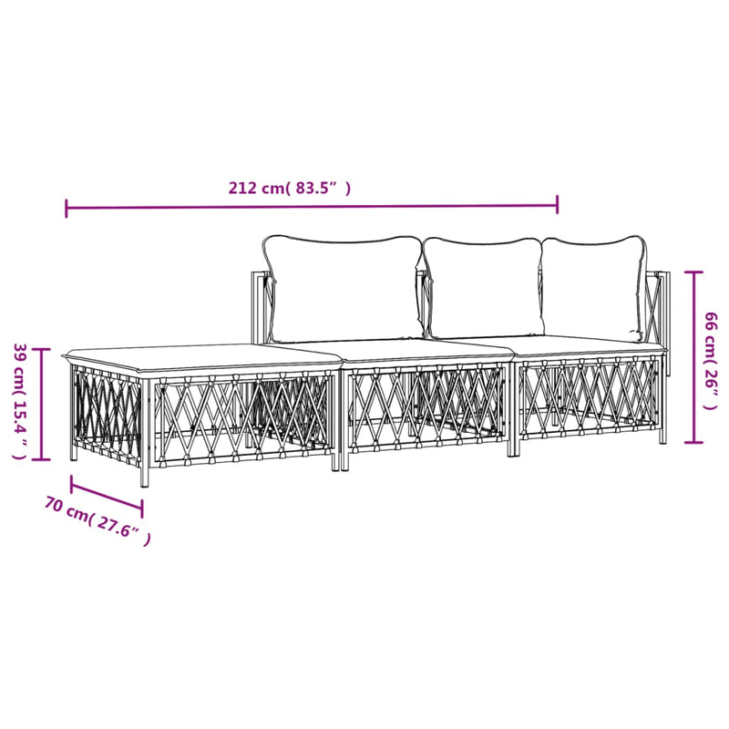 3 Piece Garden Lounge Set with Cushions White Steel Payday Deals