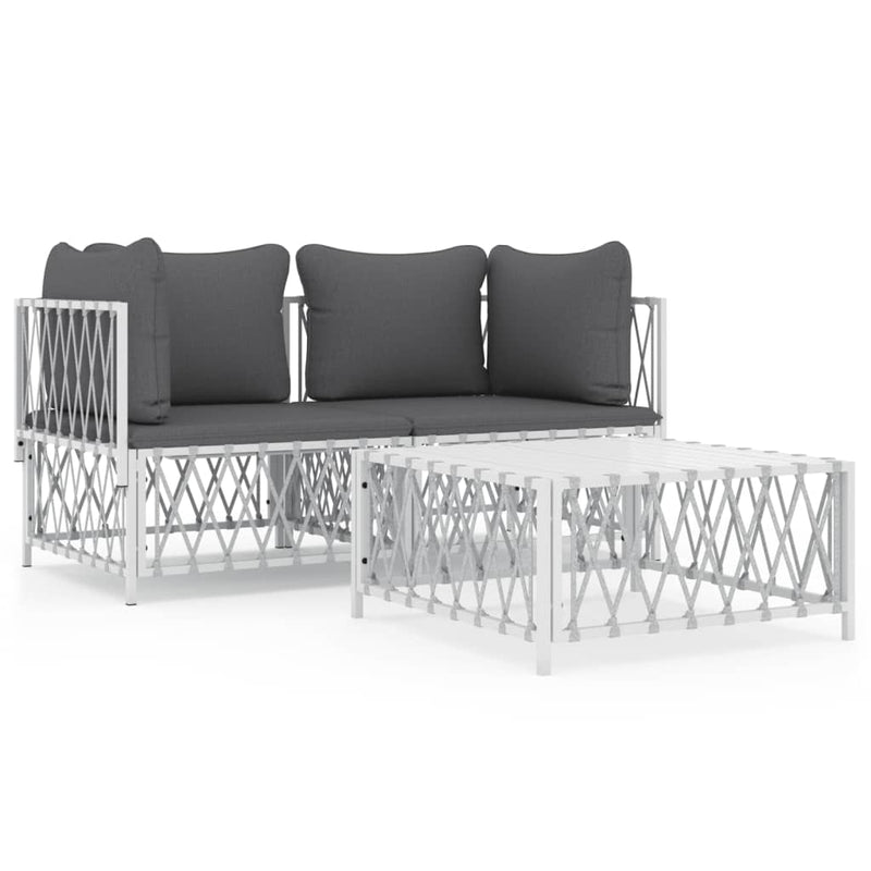 3 Piece Garden Lounge Set with Cushions White Steel Payday Deals