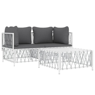 3 Piece Garden Lounge Set with Cushions White Steel Payday Deals