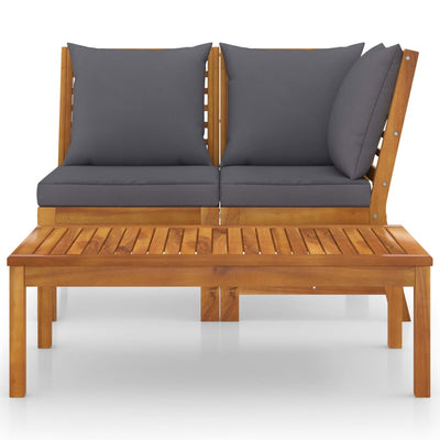 3 Piece Garden Lounge Set with Dark Grey Cushion Solid Acacia Wood Payday Deals