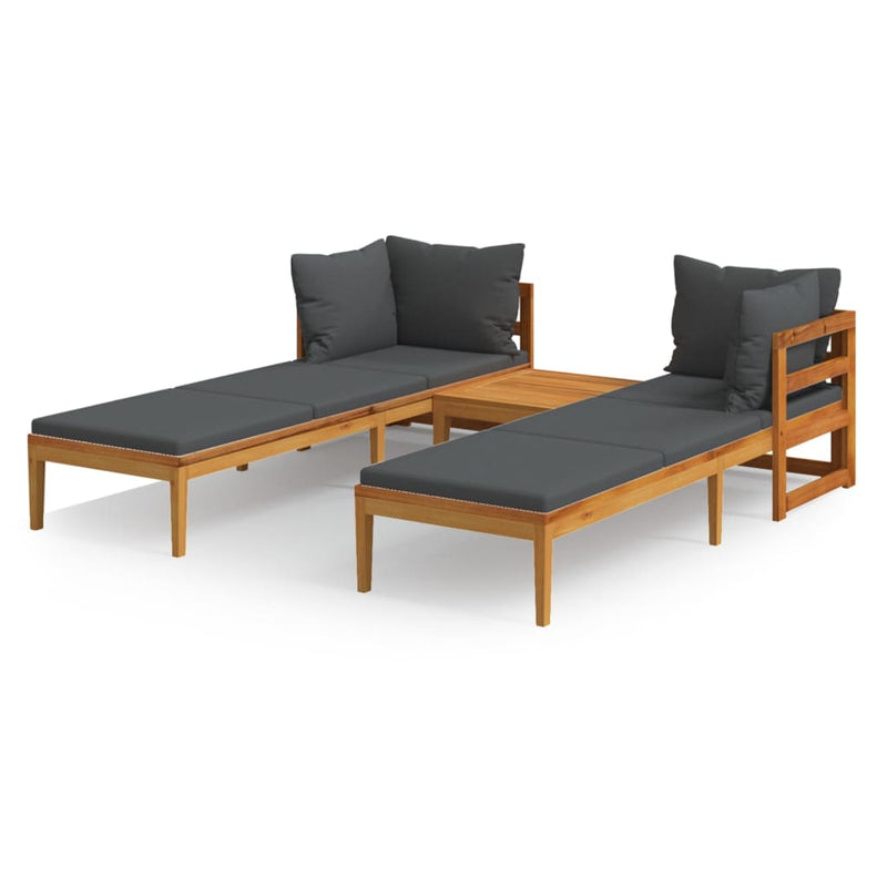 3 Piece Garden Lounge Set with Dark Grey Cushions Acacia Wood Payday Deals
