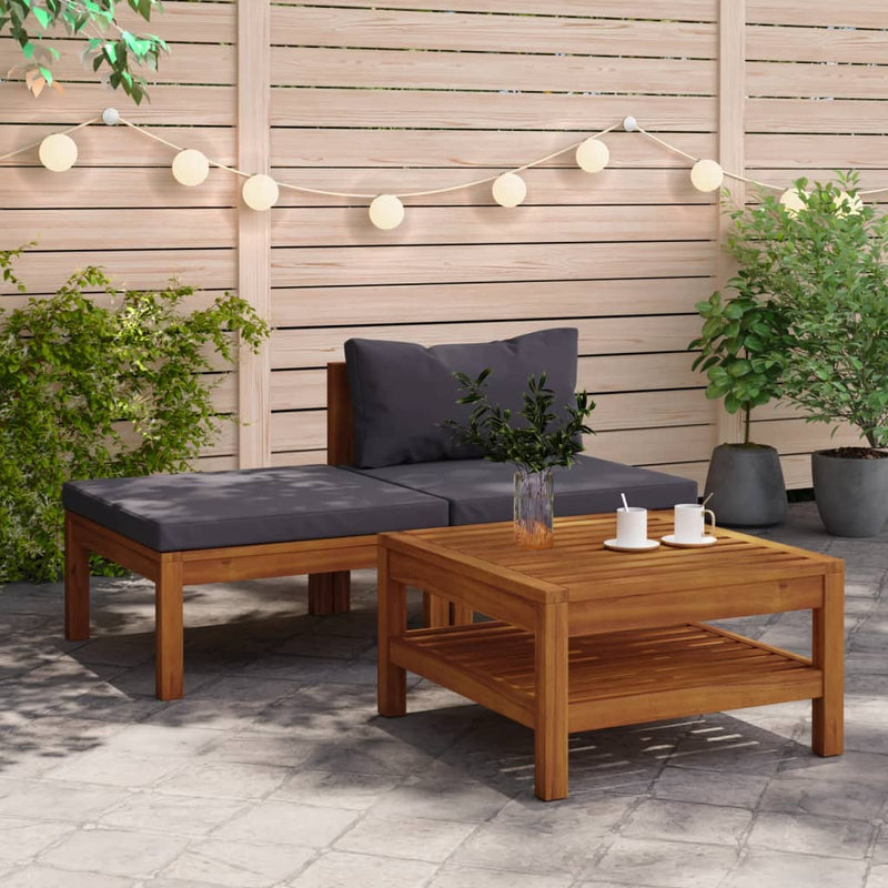 3 Piece Garden Lounge Set with Dark Grey Cushions Acacia Wood Payday Deals
