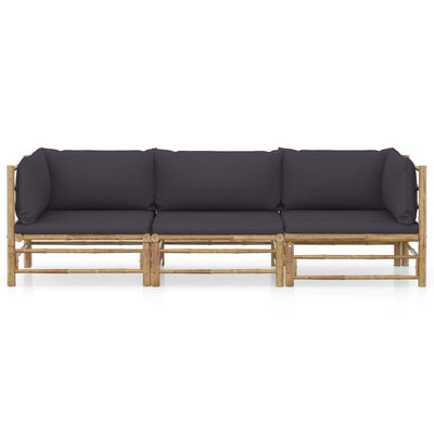 3 Piece Garden Lounge Set with Dark Grey Cushions Bamboo Payday Deals