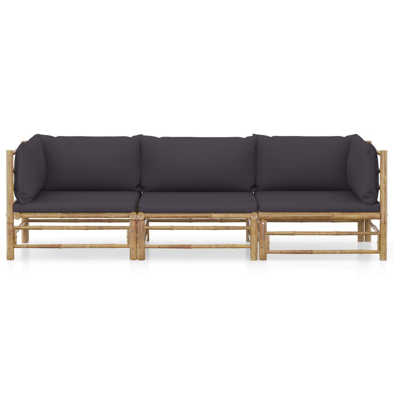 3 Piece Garden Lounge Set with Dark Grey Cushions Bamboo Payday Deals