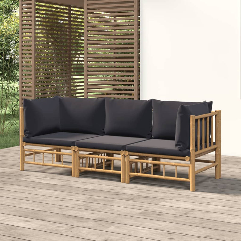3 Piece Garden Lounge Set with Dark Grey Cushions  Bamboo Payday Deals