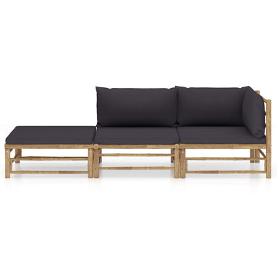 3 Piece Garden Lounge Set with Dark Grey Cushions Bamboo Payday Deals
