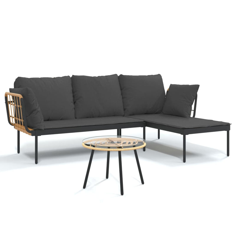 3 Piece Garden Lounge Set with Dark Grey Cushions Poly Rattan Payday Deals