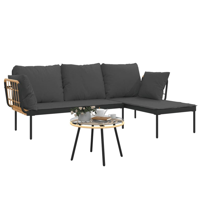 3 Piece Garden Lounge Set with Dark Grey Cushions Poly Rattan Payday Deals