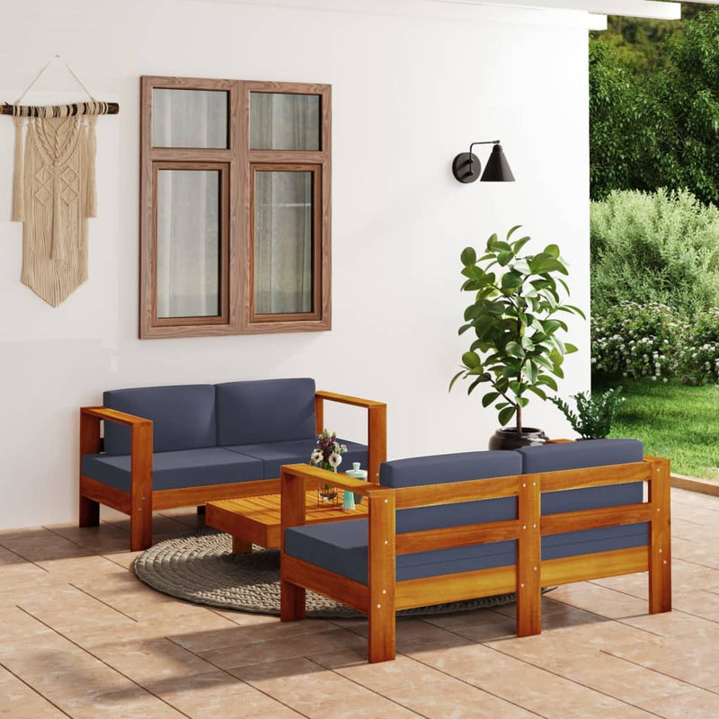 3 Piece Garden Lounge Set with Dark Grey Cushions Solid Wood Payday Deals