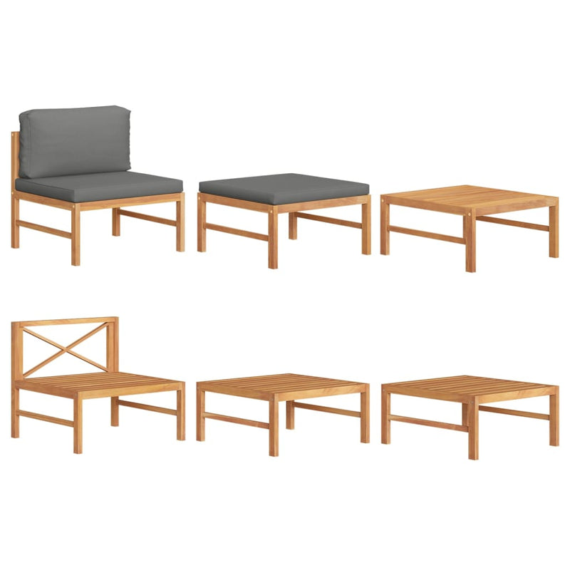 3 Piece Garden Lounge Set with Dark Grey Cushions Teak Wood Payday Deals