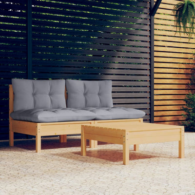 3 Piece Garden Lounge Set with Grey Cushions Pinewood Payday Deals