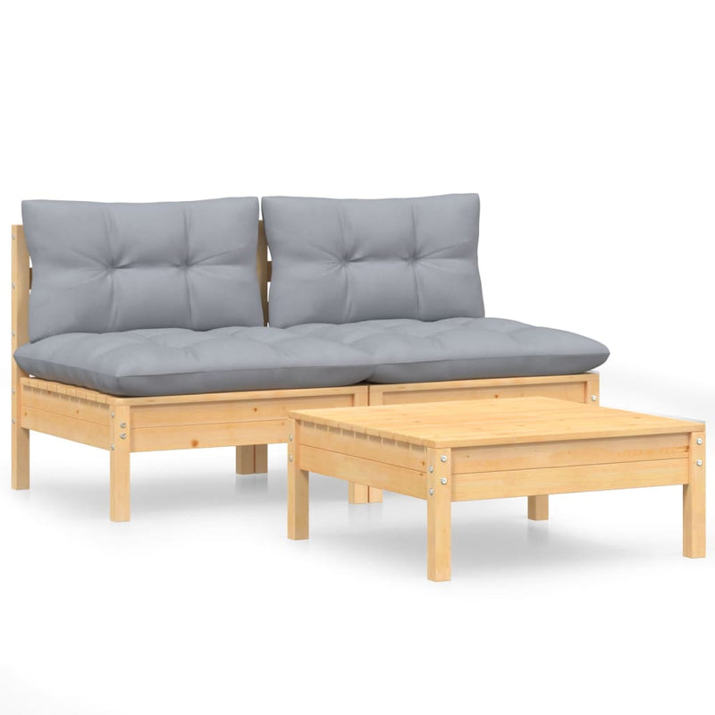 3 Piece Garden Lounge Set with Grey Cushions Pinewood Payday Deals