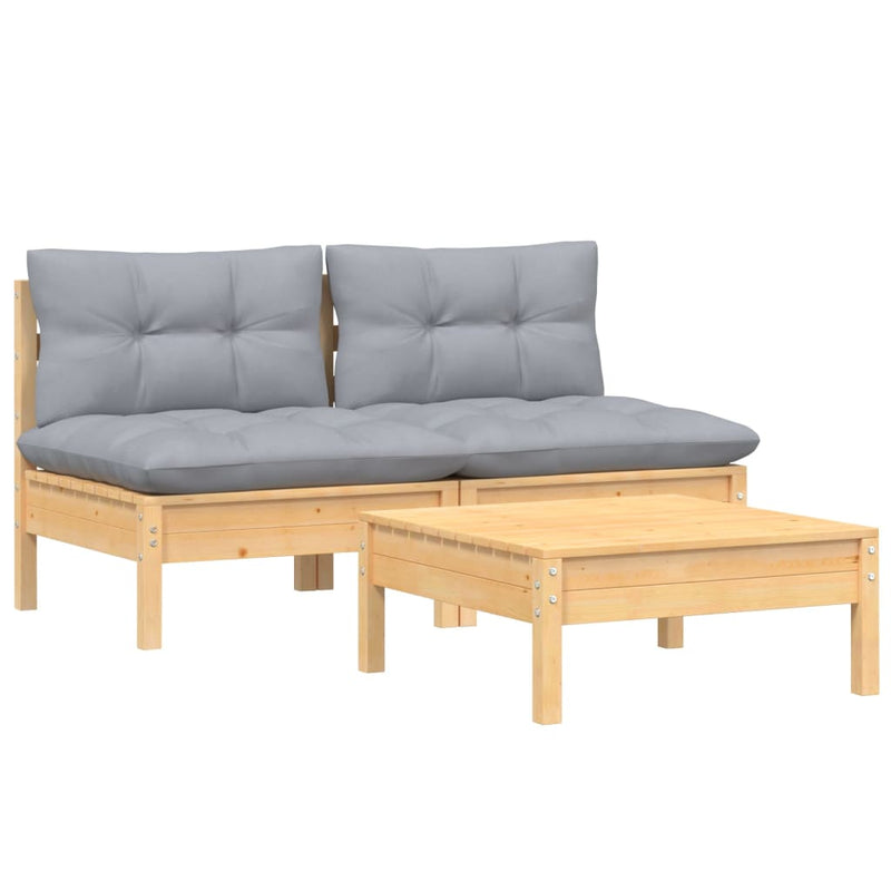 3 Piece Garden Lounge Set with Grey Cushions Pinewood Payday Deals