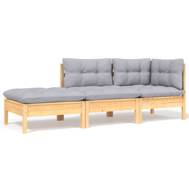 3 Piece Garden Lounge Set with Grey Cushions Solid Pinewood Payday Deals