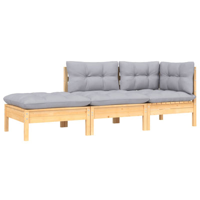 3 Piece Garden Lounge Set with Grey Cushions Solid Pinewood Payday Deals