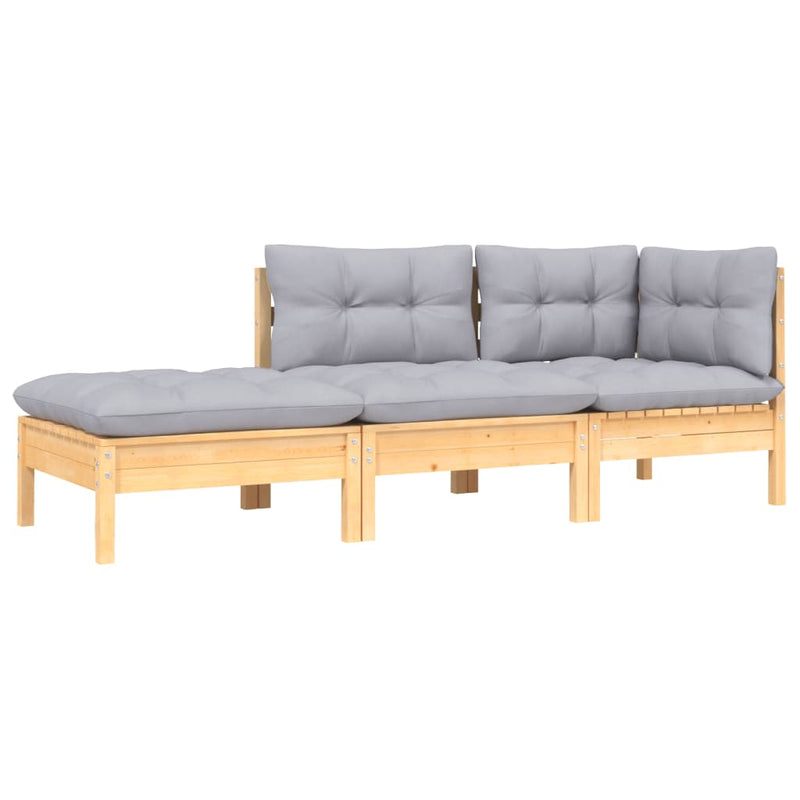 3 Piece Garden Lounge Set with Grey Cushions Solid Pinewood Payday Deals