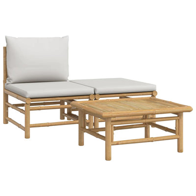 3 Piece Garden Lounge Set with Light Grey Cushions Bamboo Payday Deals