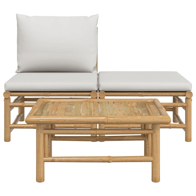 3 Piece Garden Lounge Set with Light Grey Cushions Bamboo Payday Deals